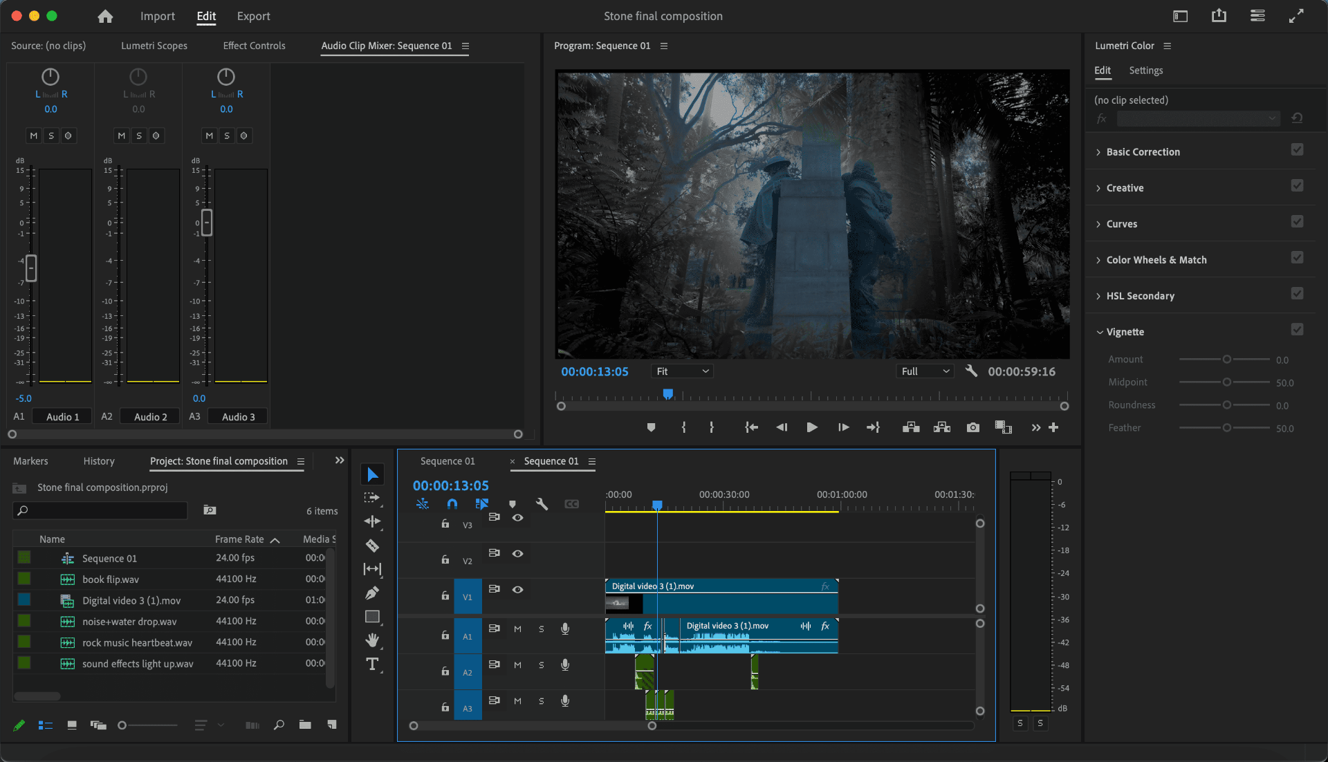 Final composition, colour grading in Premiere Pro